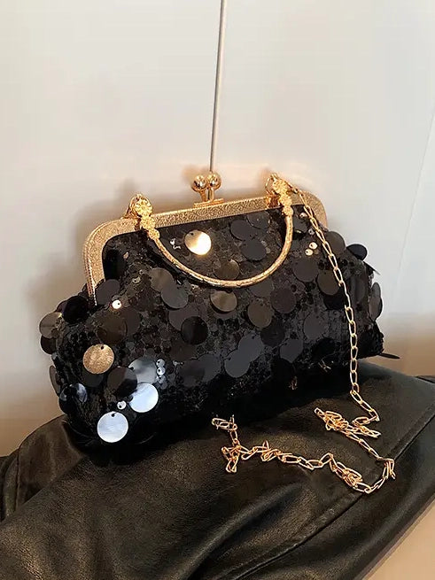 Sequin Evening Clutch In Black