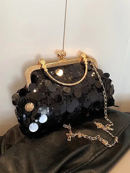 Sequin Evening Clutch In Black