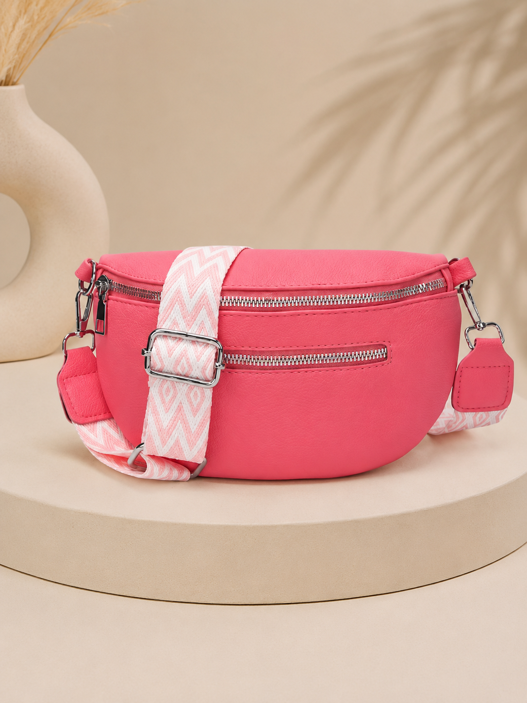 Double Pocket Fanny Pack in Pink