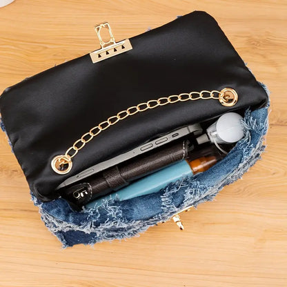 Denim Frayed Detailed Purse