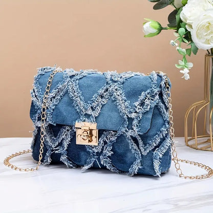 Denim Frayed Detailed Purse