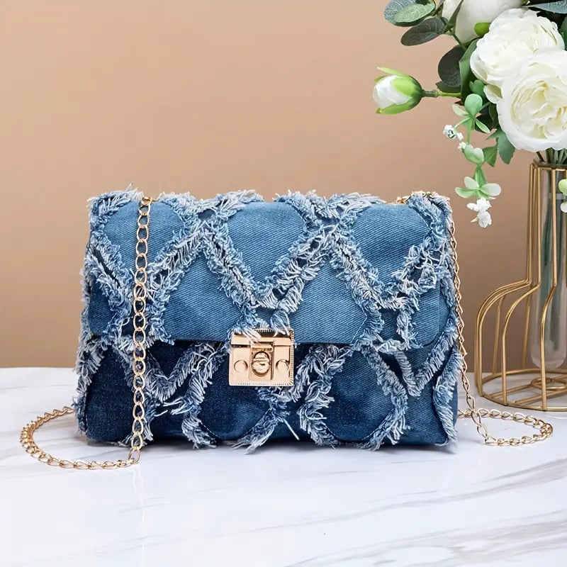 Denim Frayed Detailed Purse