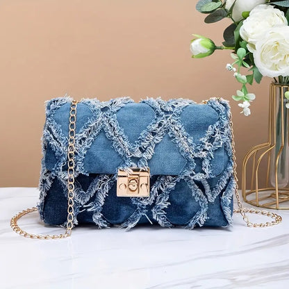 Denim Frayed Detailed Purse