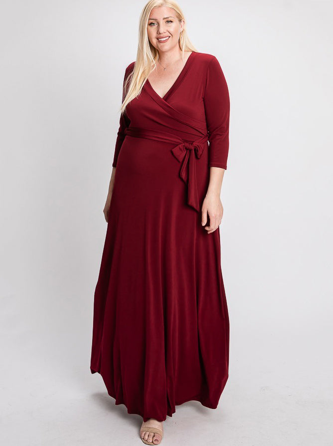 Signature Wrap Plus Size Maxi Dress in Burgundy