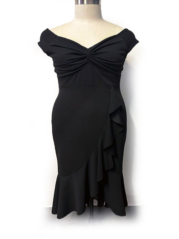 Mavia Mermaid Bodycon Plus Size Cocktail Dress in Black