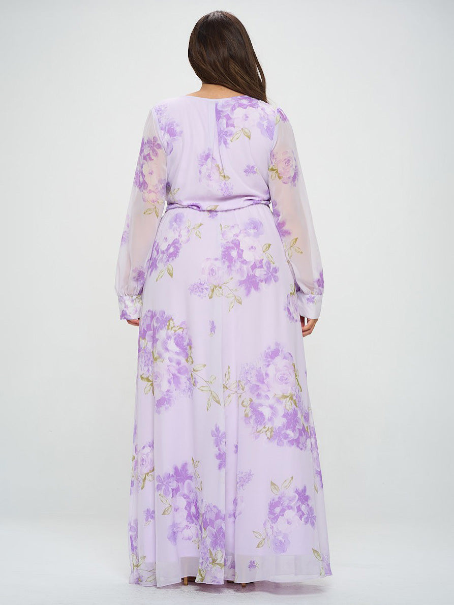 Abigail Plus Size Chiffon Maxi Dress in Lilac Floral