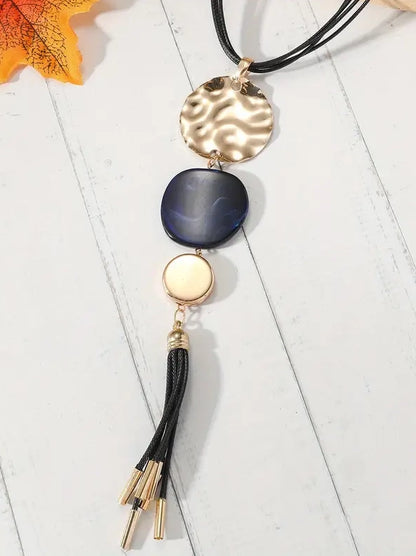 Multi Disc Long Pendant Necklace with Tassel