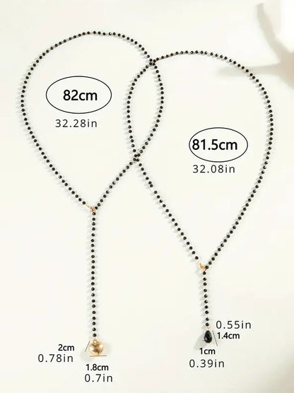 Double Layer Beaded Long Pendant Necklace