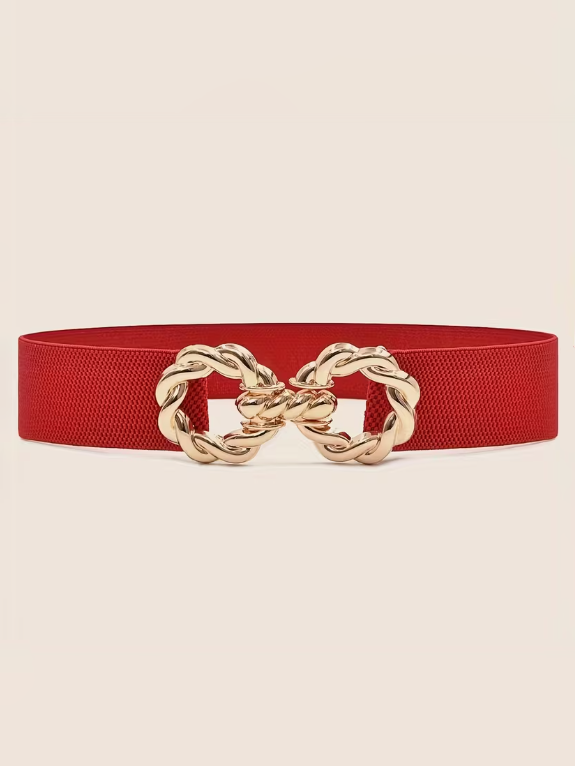 Double Circle Elastic Plus Size Belt in Red, belt, front view