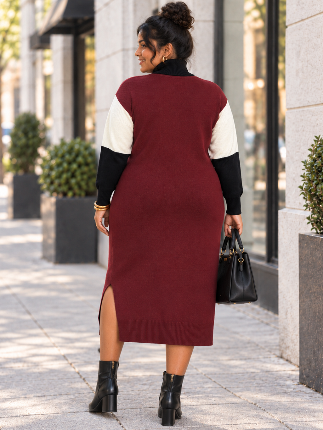 Colour Block Plus Size Sweater Dress