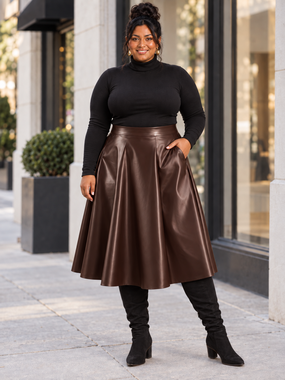 Patricia Pleather Plus Size Skirt with Pockets