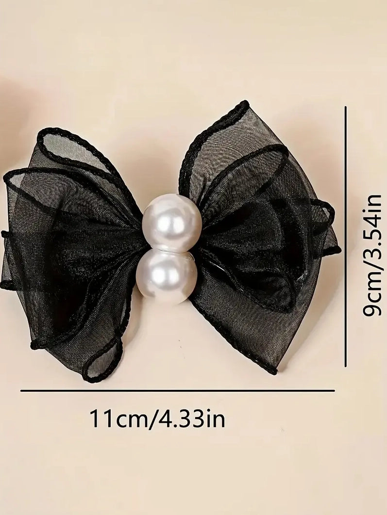 Organza Bow and Pearl Shoe Clips