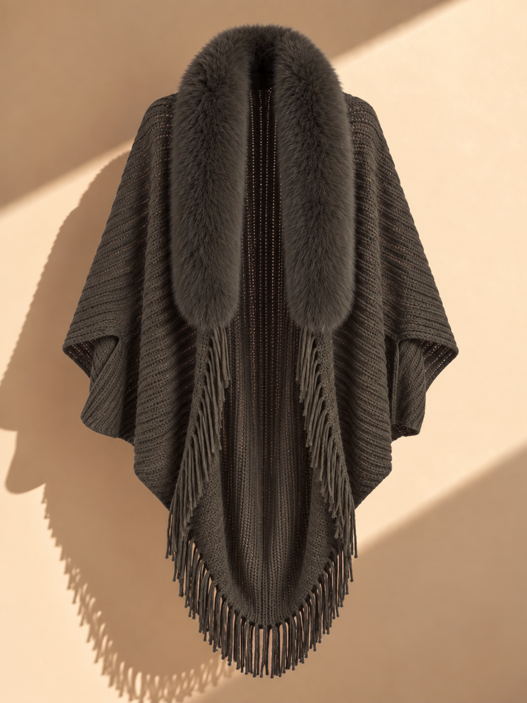 Cape with Fur Trim in Green or Khaki