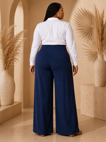 Lyra Wide-Leg Plus Size Pant in Navy