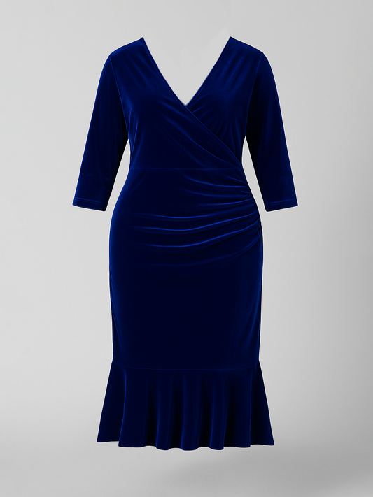Blossom V-Neck Velvet Plus Size Dress