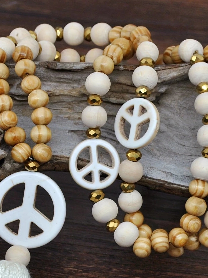 Boho Chic Peace Beaded Tassel Necklace