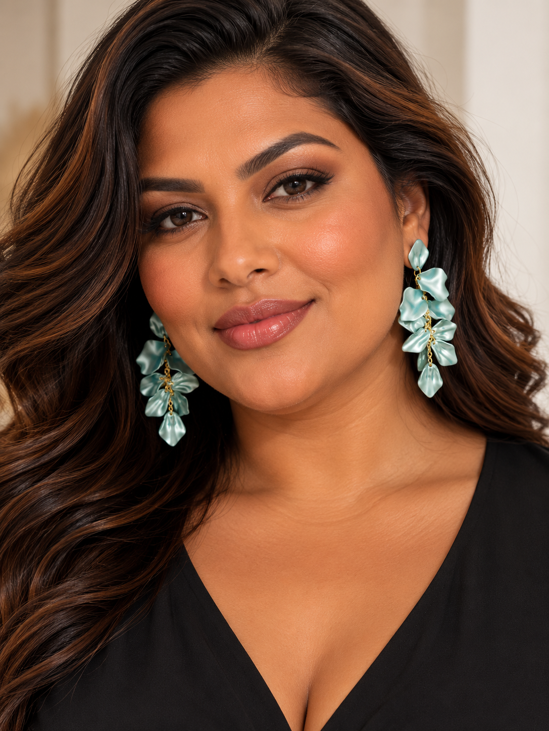 Metallic Long Petal Tassel Earrings