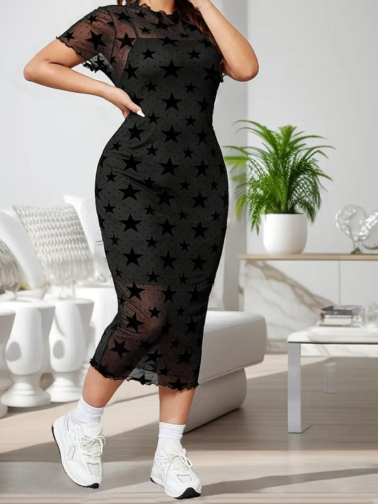 Starly Plus Size Mesh Bodycon Dress