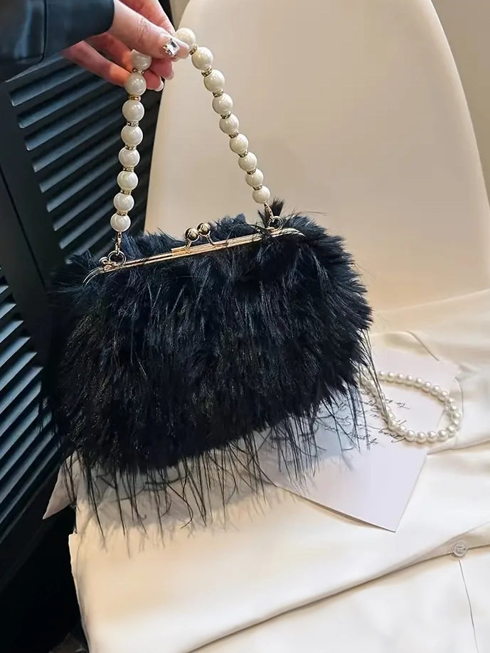 Faux Fur Long Hair Evening Clutch