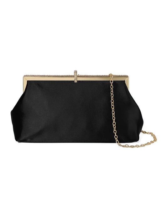 Satin Evening Clutch in Black & Gold