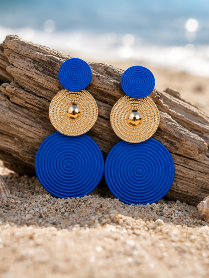 Triple Circle Earrings in Blue