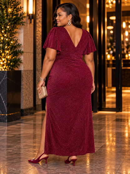 Jessica Sparkle Plus Size Cocktail Dress in Wine