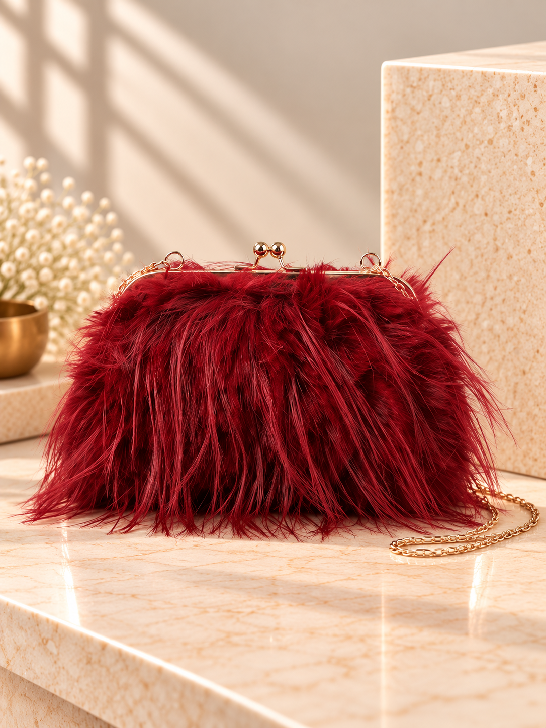 Faux Fur Bag in Burgundy