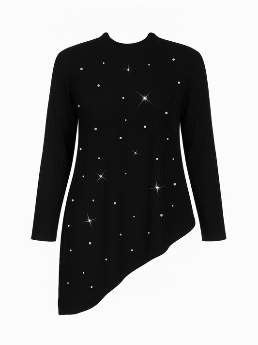 Stef Asymmetrical Pearl Detail Plus Size Top