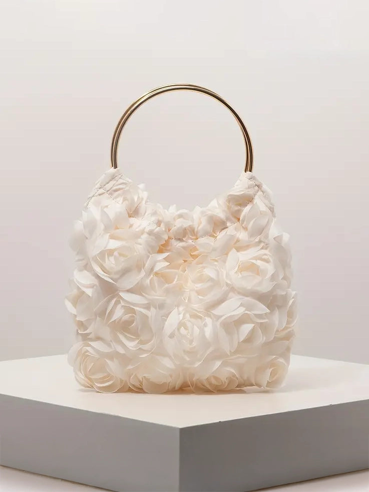 Elegant Floral Evening Purse in Cream