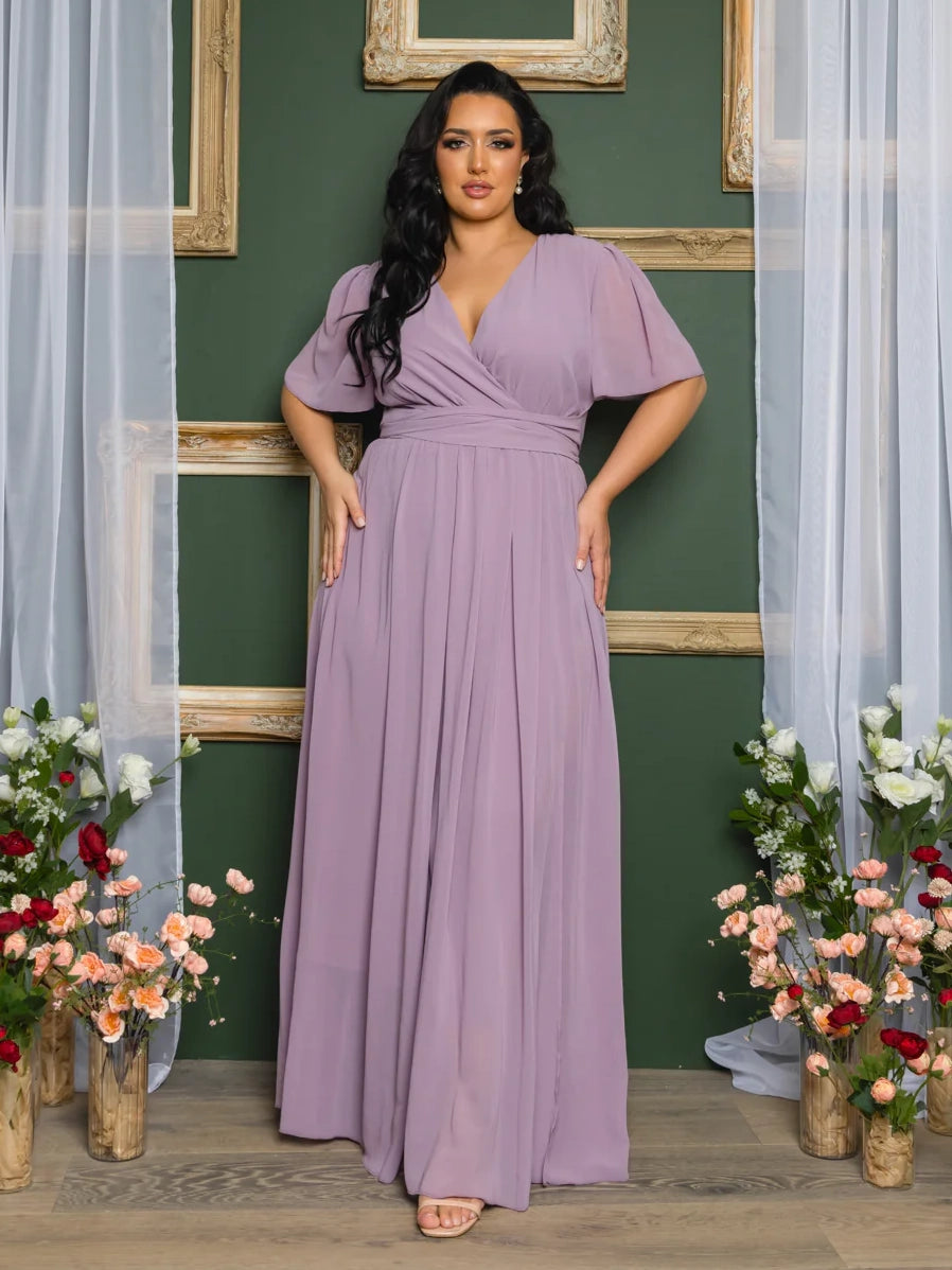 Elona Plus Size Chiffon Gown in Lavender