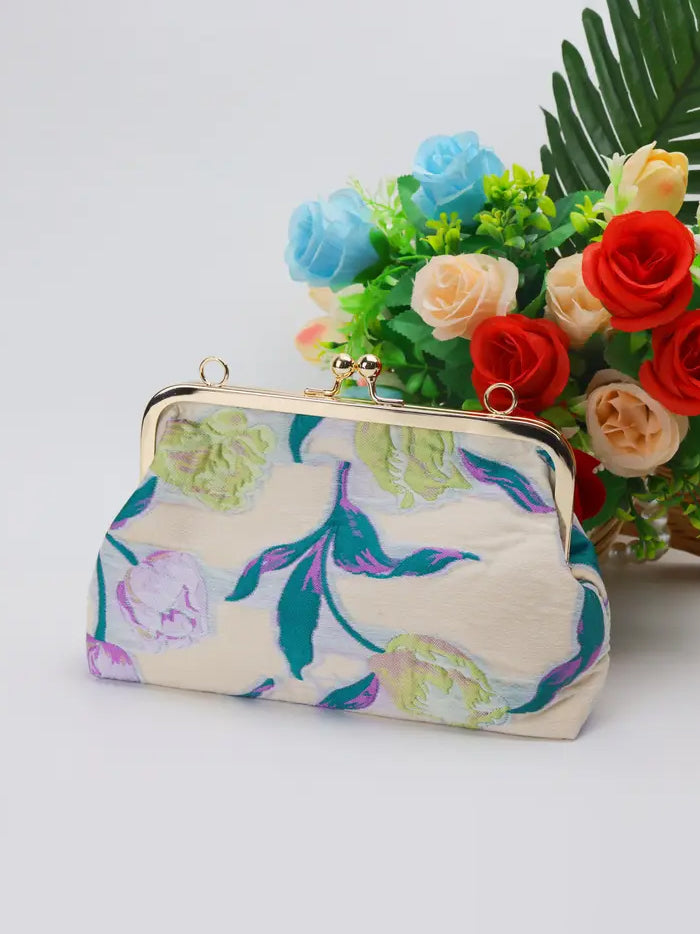 Elegant Vintage Evening Purse in Cream with Tulips