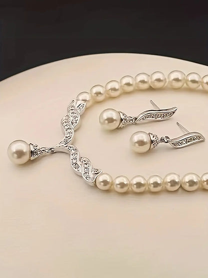 Faux Pearl Necklace & Earring Jewelry Set