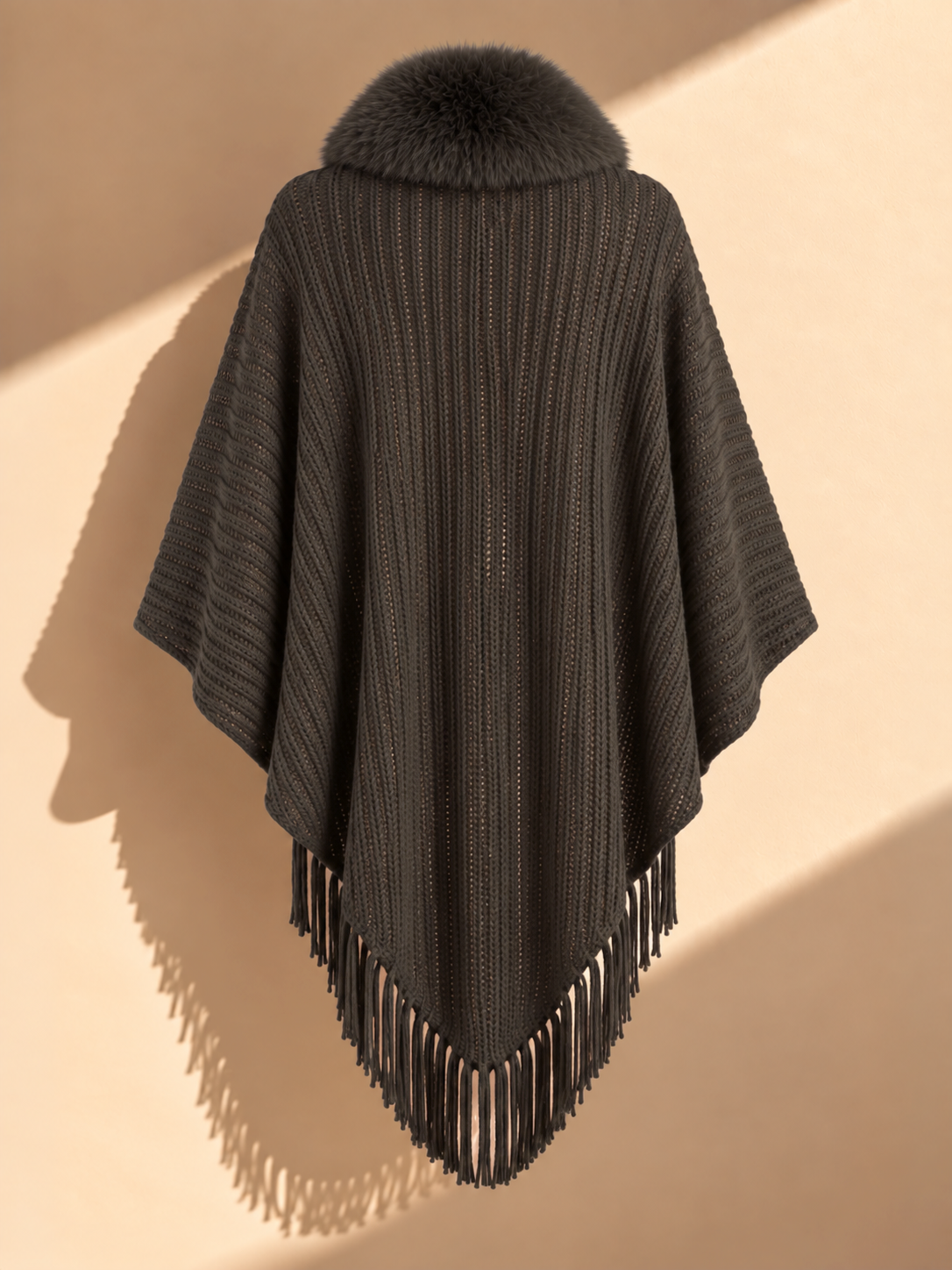 Cape with Fur Trim in Green or Khaki
