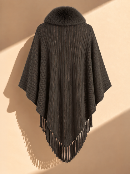 Cape with Fur Trim in Green or Khaki