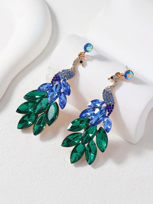 Peacock Rhinestone Statement Earrings