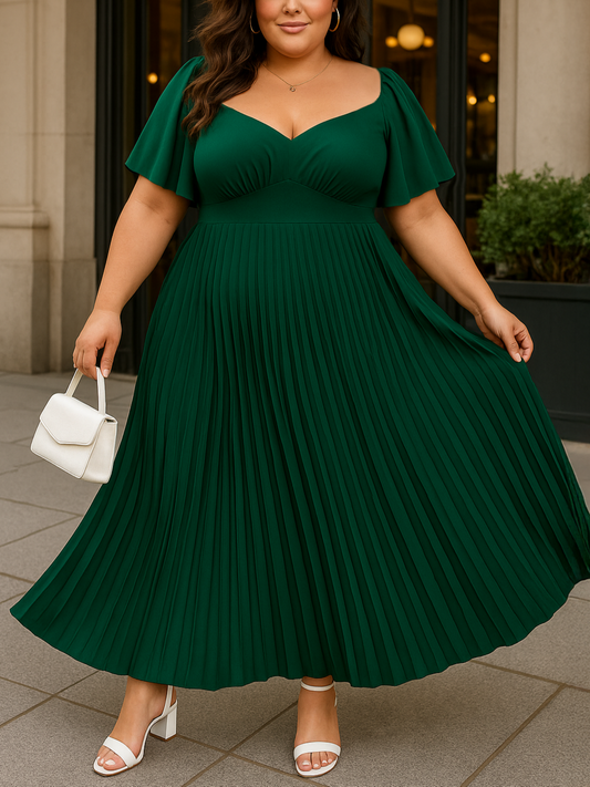 Yara Pleated V-Neck Plus Size Dress