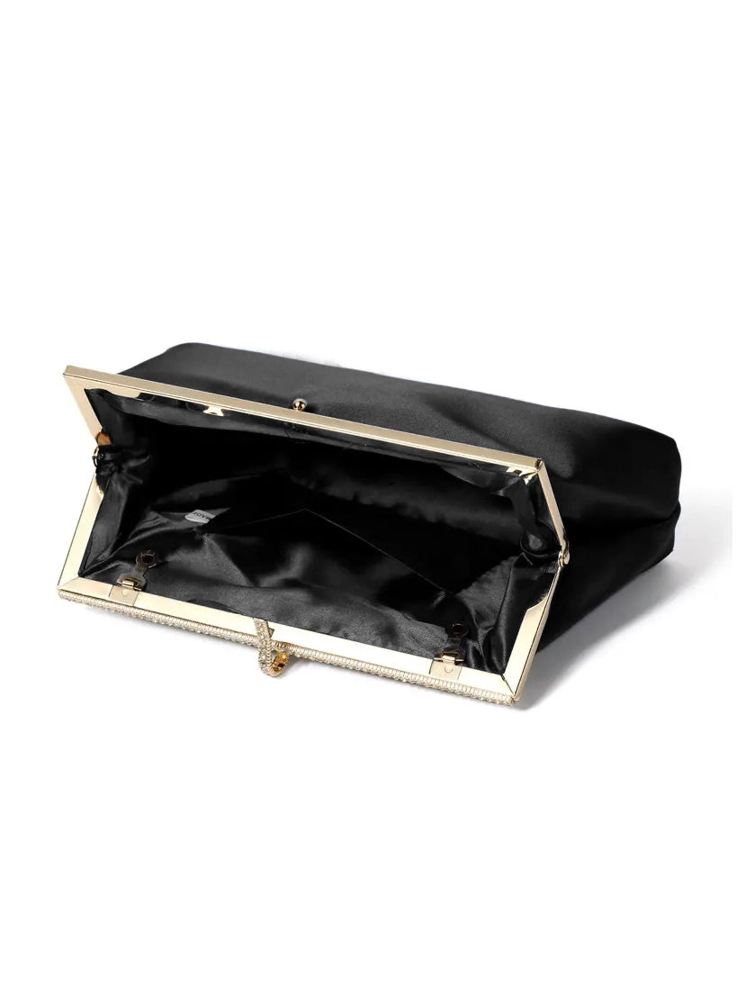 Satin Evening Clutch in Black & Gold