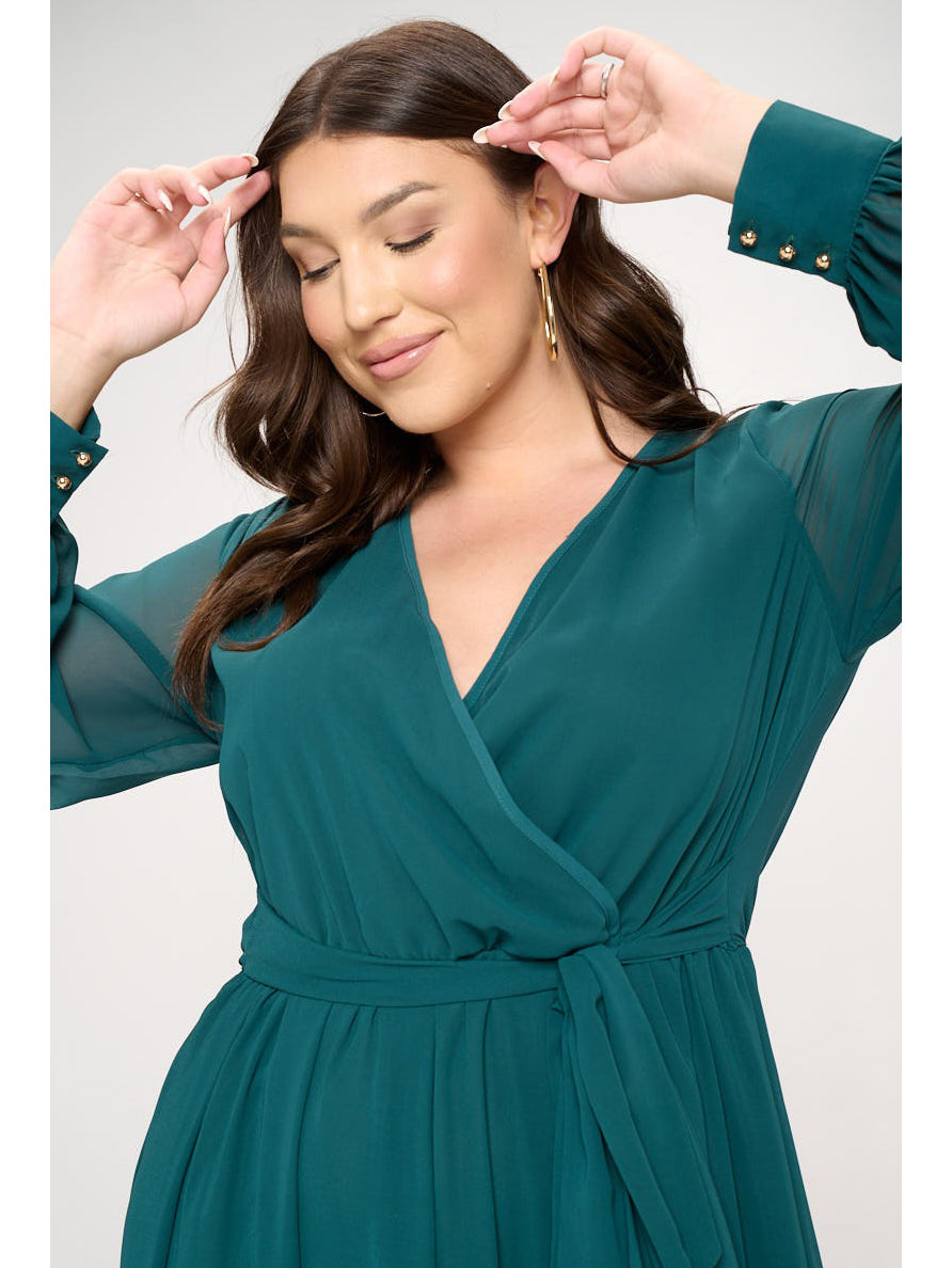 Abigail Plus Size Chiffon Maxi Dress in Hunter Green