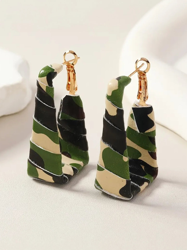 Camo Print Wrapped Door Knocker Earrings