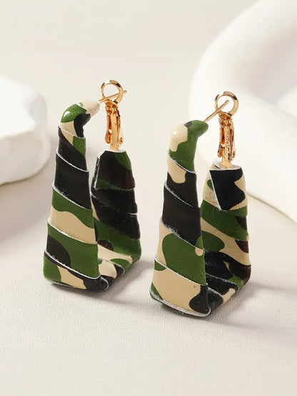 Camo Print Wrapped Door Knocker Earrings