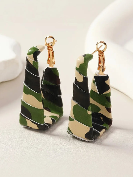 Camo Print Wrapped Door Knocker Earrings