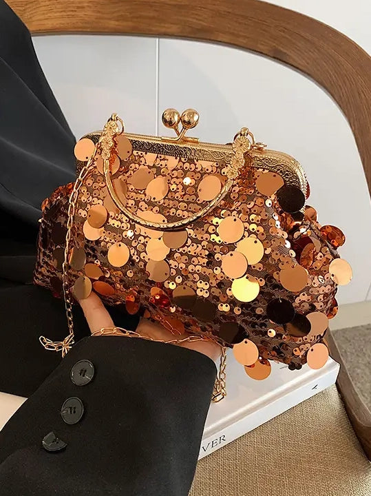 Sequin Evening Clutch In Copper