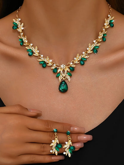 Rhinestone Sparkling Teardrop Necklace and Earring Set