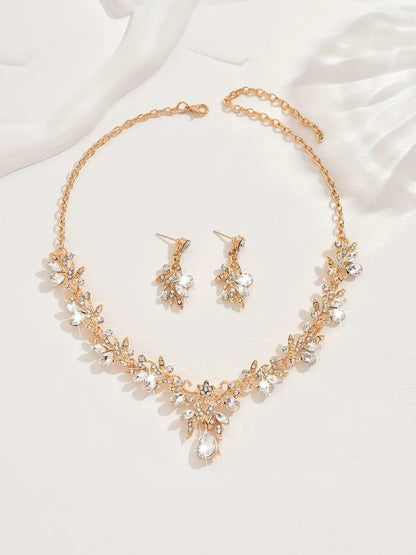 Rhinestone Sparkling Teardrop Necklace and Earring Set