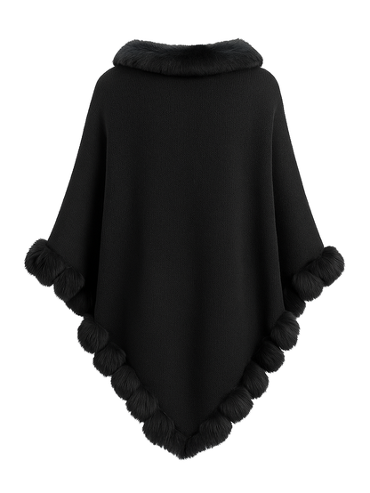 Cozy Knitted Poncho With Faux Fur Trim