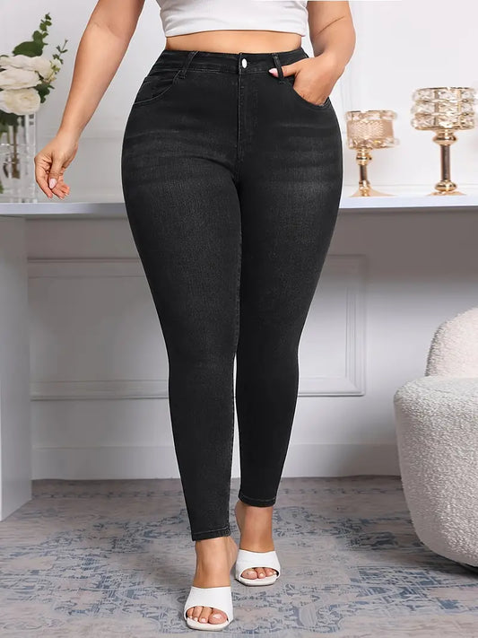 Michelle Plus Size Stone Wash Skinny Jeans Black