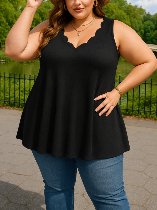 Gloria Scalloped V-neck Plus Size Tank