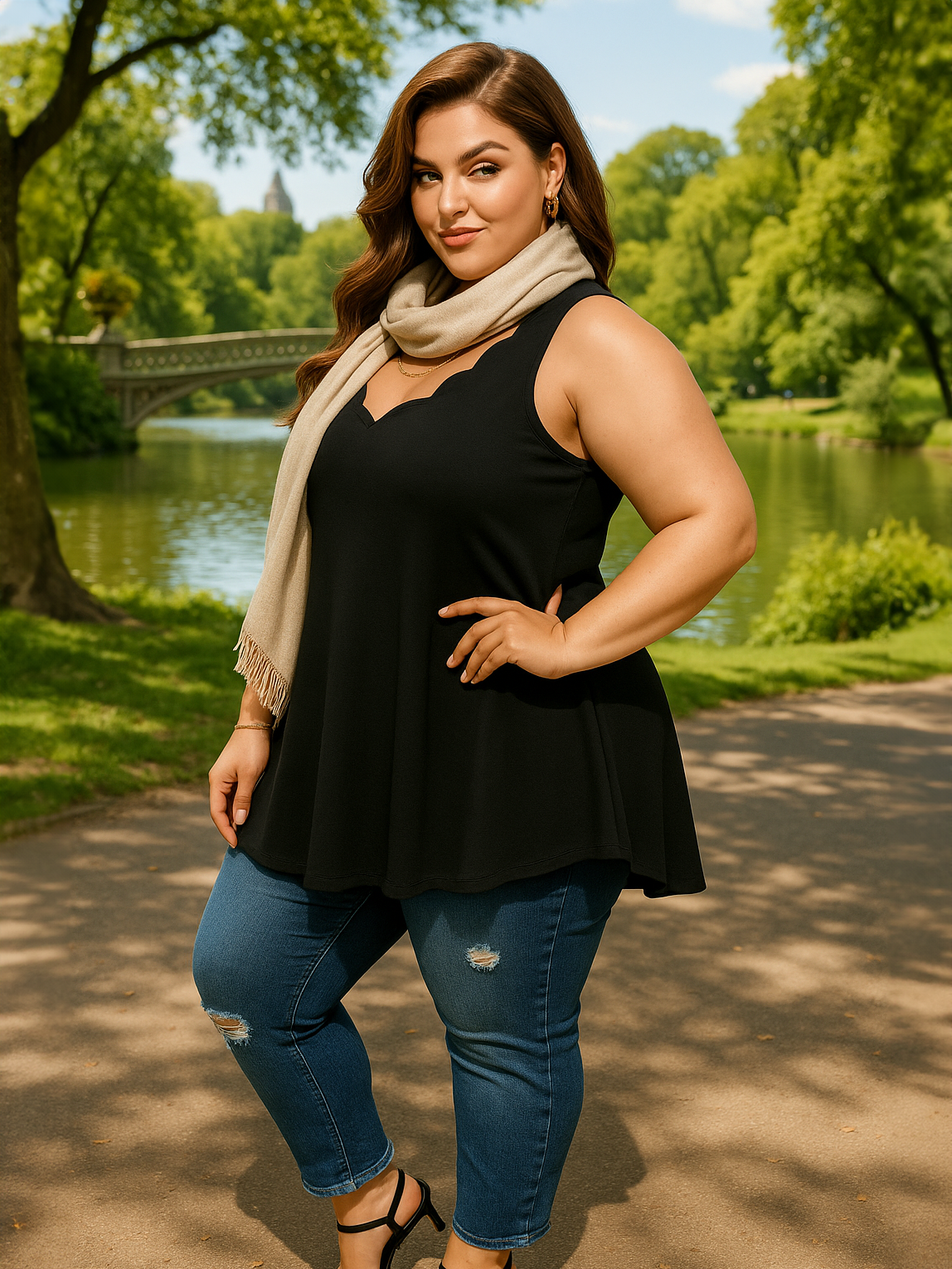 Gloria Scalloped V-neck Plus Size Tank Top