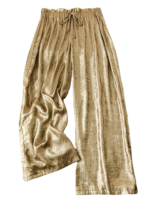 Wanda Plus Size Wide Leg Metallic Gold Pants