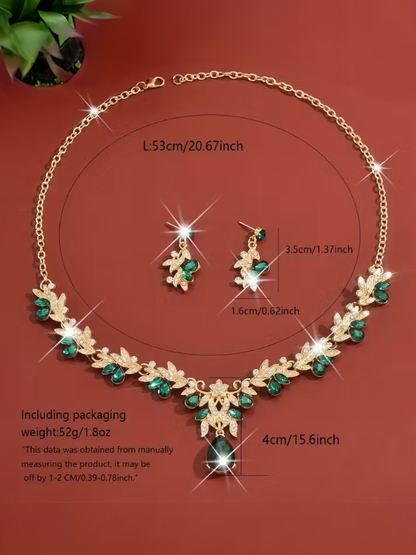 Elegant V-neck Emerald Necklace Set